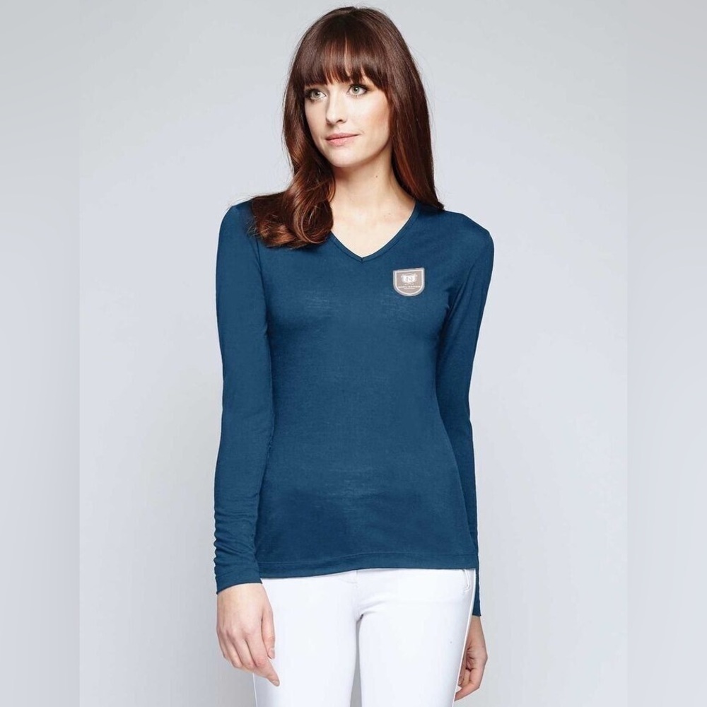 Noel Asmar Equestrian Merino Wool V Neck Pullover Sweater Shirt Womens Size XL